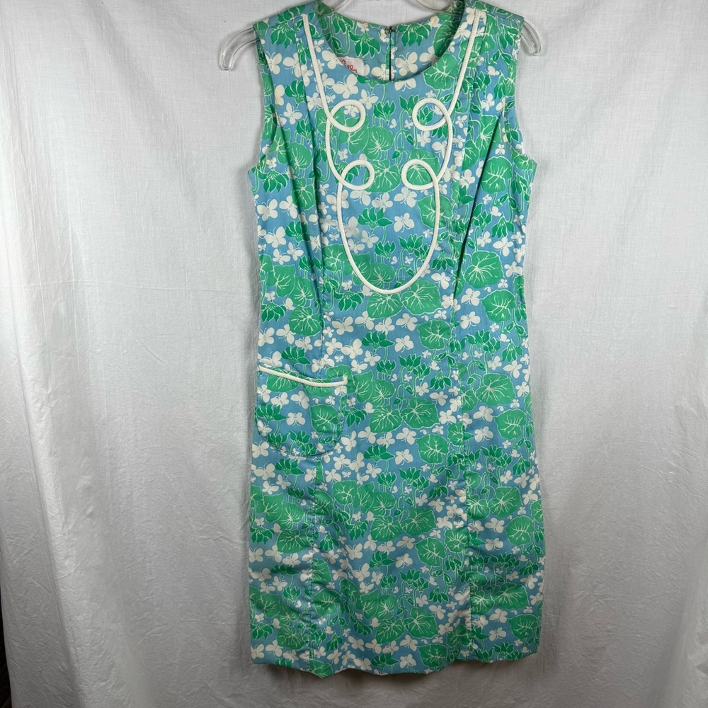 Vintage The Lily Pulitzer Butterfly Floral Green and Blue Sleeveless Dress